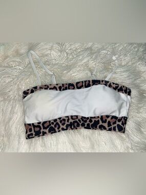White & Leopard Bandeau Bikini Top